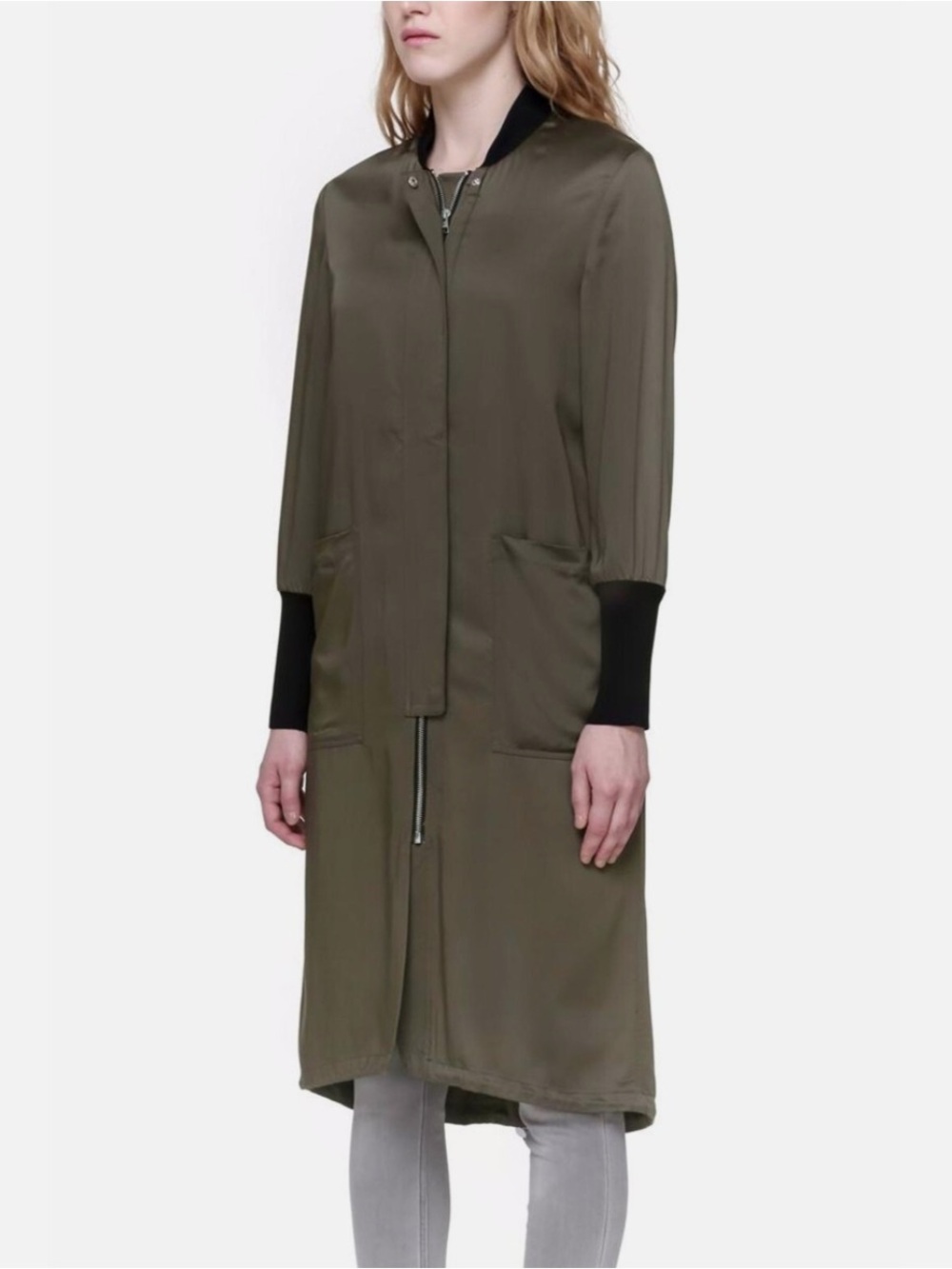 Soia & Kyo Bia Bonsai Long Bomber Two-Tone Olive and Black Coat L - Picture 7 of 16